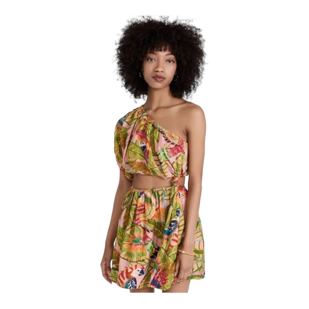 Farm Rio Macaw Leaves Mini Dress